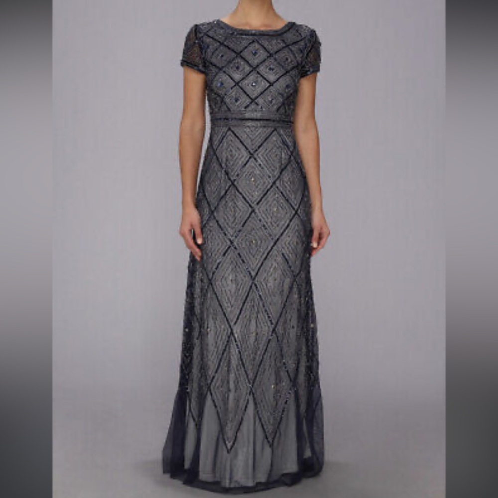 Adrianna Pappel Blue Beaded Geometric Evening Gown 12